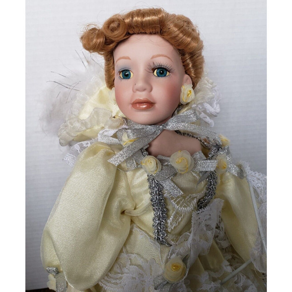 Red Haired Girl in Yellow Southern Dress With Parasol 16 Inch Porcelain Doll - Picture 2 of 9